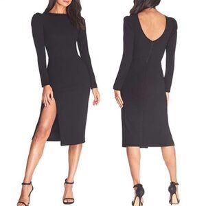 “DRESS THE POPULATION” Nadia Adjustable Zipper Slits Long Sleeve Dress